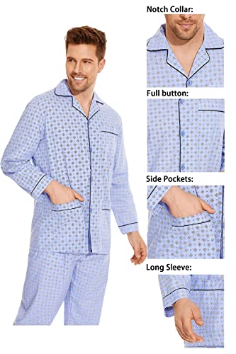 amaxer Mens 100% Cotton Pajamas Set Long Sleeve Pjs Button Fly Pants Soft Elastic Drawstring Waistband Bottoms2