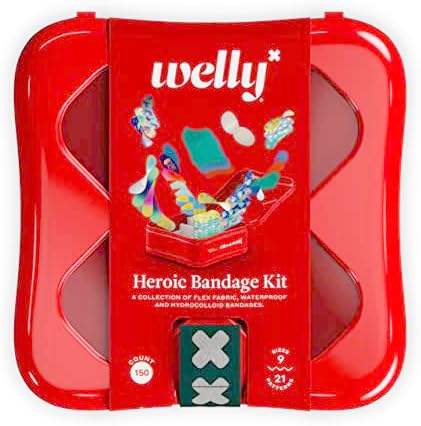 Welly Bandages | Heroic Kit - Bravery Badges | Adhesive Flexible Fabric, Waterproof, and Hydrocolloid | Assorted Shapes and Patterns for Minor Cuts, Scrapes, and Wounds | First Aid Box - 150 Count