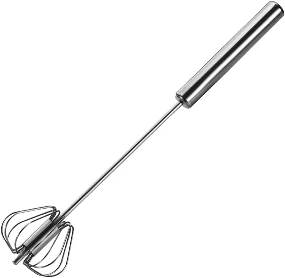 Semi-Automatic Egg Beater 304 Stainless Steel Egg Whisk Manual Self Turning Egg Stirrer (Size : S) (M)