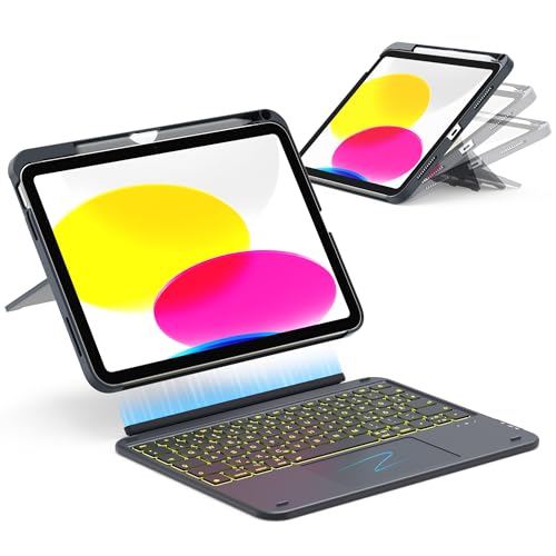 CACOE iPad 11 Hülle mit Tastatur (A16) 2025 & iPad 10. Generation 10,9 Zoll, Magnetisch Abnehmbare Keyboard Case mit Trackpad und Stifthalter, QWERTZ Layout, Ultradünn & Leicht, Grau