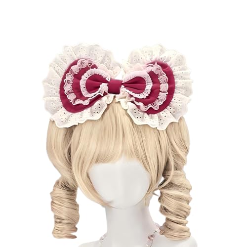 [Acoolser] ロリーレースレディースリボンカチューシャ 髪飾り 蝶結び付きヘアアクセサリー フリルコスプレ系 萌え系おしゃれ お人形 茶話会 パーティー lolita メイドおしゃれ コスプレかわいい ヘッドドレス (クラレット-C)