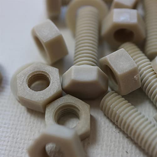 10 x PPS-Sechskantschrauben, M6 x 20mm, Plastikschrauben und -muttern, Unterlegscheiben, Polyphenylen Sulfid