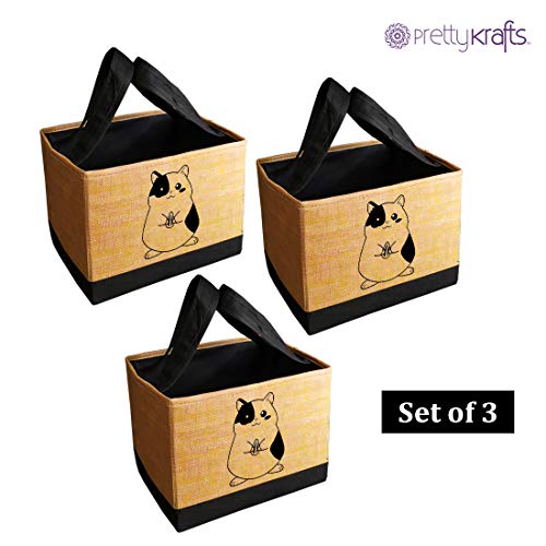 Image of PrettyKrafts Toys Square Storage Box, Storage Organizer for Kids (Jute Brown, Standard) - Pack of 3