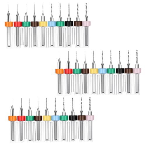 30 Stück Micro Bohrer Set, 0.3-1.2mm Wolframstahl Micro Spiralbohrer, Druckplatine Gravierbohrer, 0,3-1,2mm, für Präzisionsarbeiten und Handwerker