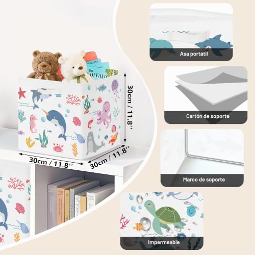 Cestas almacenaje tela Clastyle para ropa juguetes y armarios blancos de 30cm 3