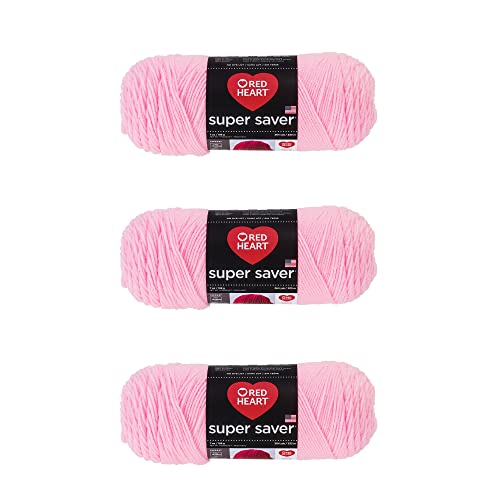 Image of Red Heart Super Saver Petal Pink Yarn - 3 Pack of 198g /7oz - Acrylic - 4 Medium (Worsted) - 364 Yards - Knitting /Crochet