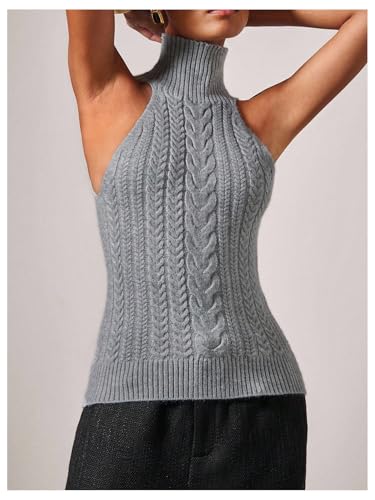 Image of MakeMeChic Sleeveless Turtle Neck Tops Crop Mock Neck Tops for Women