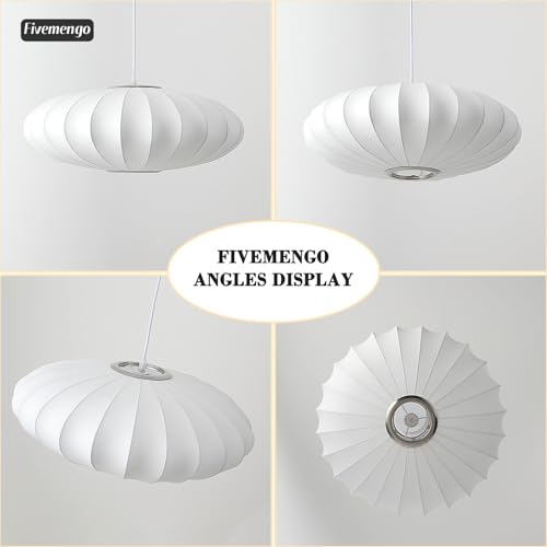 Image of 20 Inch Lantern Pendant Light, White Imitation Silk Lampshade, Bubble Pendant Light Fixture Ceiling Hanging Lamp Chandelier for Living Dinning Room Kitchen Island Bedroom Restaurant Cafe