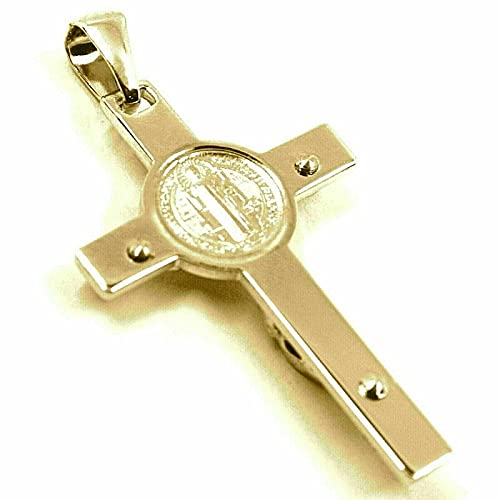 Colgante cruz de oro 18 quilates con medalla San Benito