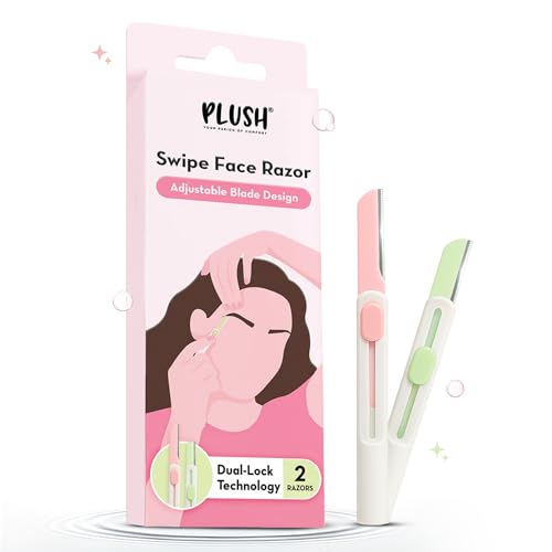 Image of Plush Swipe Reusable Face Razor for Woman | Pack of 2 | Adjustable Blade for Precision & Full Shave | Dual Lock Long Lasting Technology | For Eyebrows, Upper Lip, Forehead, Peach Fuzz, Chin & Sideburns| Travel-Friendly & Safe | Instant & Painless Hair Removal For Women