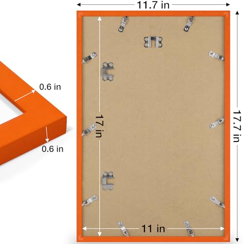 decorUhome 11x17 Picture Frame, Display Pictures 8x12 with Mat or 11x17 without Mat, Wall Hanging Poster Frame, Orange, 1 Pack