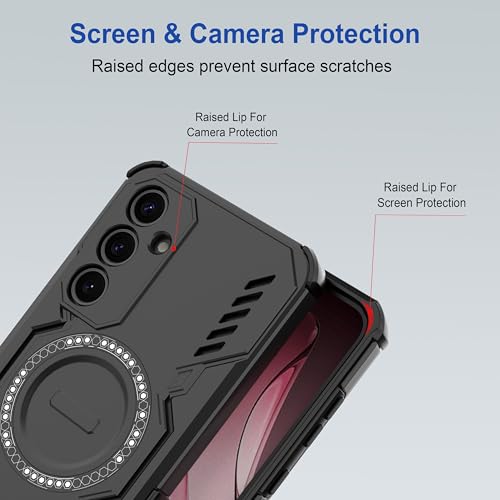 Image of amazon basics Back Case Cover for Samsung Galaxy A35 5G | Magnetic Case with Built-in Metal Ring | Supports Mag-Safe Charger, Wallet & Car Mount | Shockproof Hybrid PC + TPU | Black