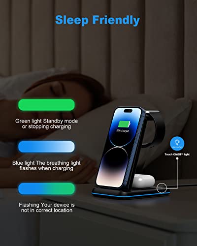 ZUBARR Foldable Wireless Charger for Multiple Devices 3 in 1 Wireless Charging Station for Travel, Compatible with iPhone15 14 13 12 11/Pro/XR, iWatch Charger for7/6/5/4/3/2, Airpods Wireless/Pro