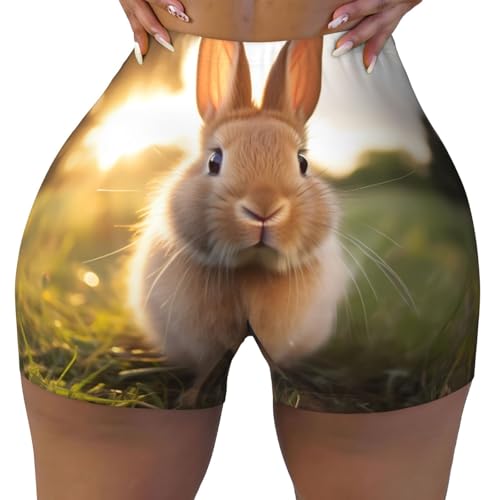 White-Eared Rabbit Pattern Sports Shorts, high Elastic Slim Fitness Pants, Suitable for Yoga/Leisure/Daily wear