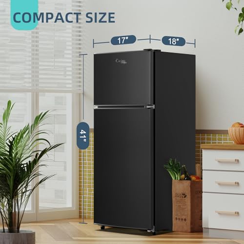 Image of Cucina Magica Mini Fridge with Freezer, 3.8 Cu.Ft Small Fridge, Energy Saving, Low Noise,7 Adjustable Thermostat, Double Door Small Refrigerator for Dorm, Bedroom, Office