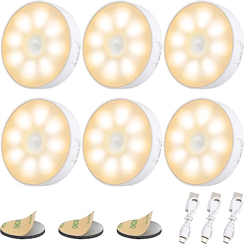 Electight 6 Stück 8 LEDs Nachtlicht mit Bewegungsmelder, Nachtlampe, USB Wiederaufladbares, 3 Modi Einstellbar, Auto/ON/Off, für Schlafzimmer, Schrank,Toilette, Flure - 3000K Warmweiß