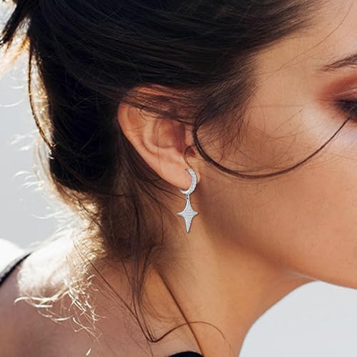 Star Hoop Earrings for Teen Girls Women - Sterling Silver Loop Earrings with Dangle Hypoallergenic Sparkly Cubic Zirconia Fashion Star Shaped Earring Gifts for Daughter Granddaughter for Christmas2