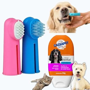 Escova de Dente para Pet Dedeiras + Gel Dental Kit Higiene Bucal Cachorro