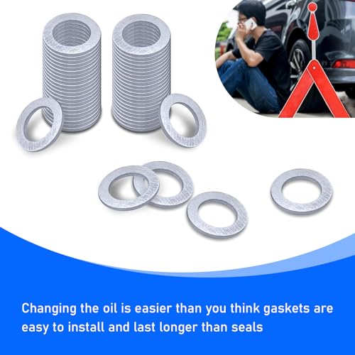 Image of 50PCS Oil Drain Plug Washer, 14 mm Oil Drain Plug Gasket, Aluminum Engine Crush Washer, Compatible with Honda, Acura, Accord, Civic, Ridgeline, Replaces for OEM 94109-14000
