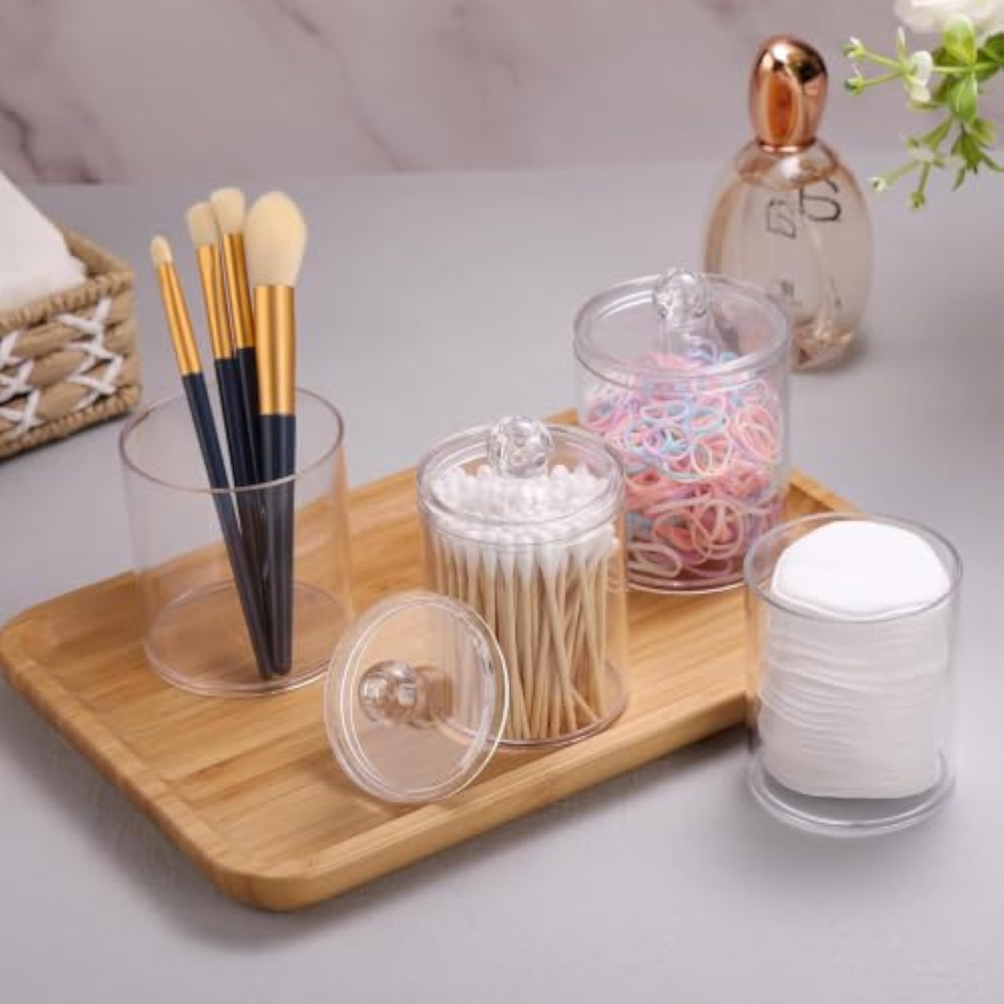 Clear Qtip Holder Dispenser Set for Bathroom Vanity