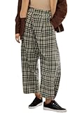 Plaid Wide Leg Pants Woman Loose Mid Rise Baggy Pant Christmas Casual Barrel Trousers with Pockets Green