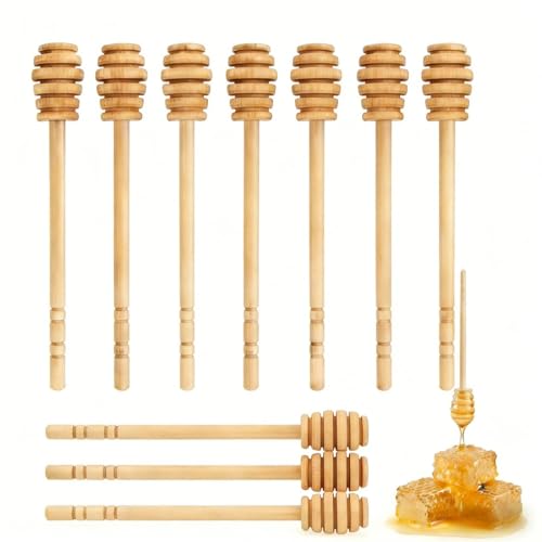 SPRHR 10 Stück Honiglöffel Holz, Lotusholz Honigrührer, Rillendesign, Honigspender, Geeignet zum Hinzufügen von Honig bei der Zubereitung von Kuchen, Desserts, Grillgerichten oder Getränken