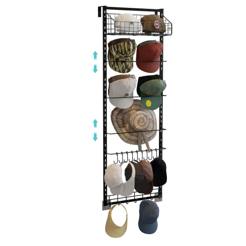 Yociyoga Metal Hat Rack Organizer For Baseball Caps For Door Closet Hat Holder With Retractable Door Hangers, Storage Basket & 17 Hat Hooks, Height Adjustable Cap Storage Shelf #TOP30