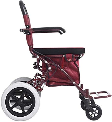 Rode opvouwbare rollator looprek met vergrendelbare remmen, stoel, ouderen Walker Stroke Leisure Hand Push Scooter (Rood 40cm × 73cm × 91cm)