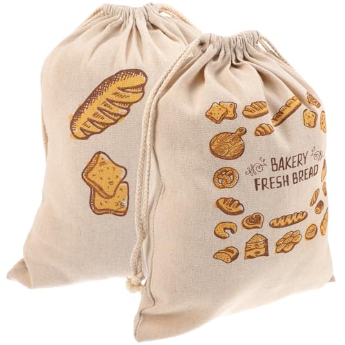ELEOUTI Bolsa de Pan Reutilizable de Lino Cordón, 2 Piezas, Resistente y Segura para Almacenar Pan Cocina Fiestas