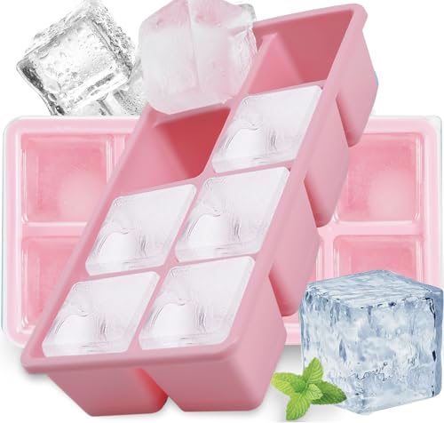 Furnsii Large Ice Cube Tray with Lid, Pack of 2 Silicone Ice Cube Trays, BPA Free and LFGB Certified, Stackable and Dishwasher Safe Ice Cube Mould for Baby Porridge, Beer, Cocktails, Whisky (Pink)