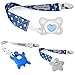 Dodo Babies Pacifier Clip & Teether Toy Set - Universal Pacifier Holder Loop - Silicone Teethers for Baby Teething Toys - 6 Piece Set, Blue & Gray