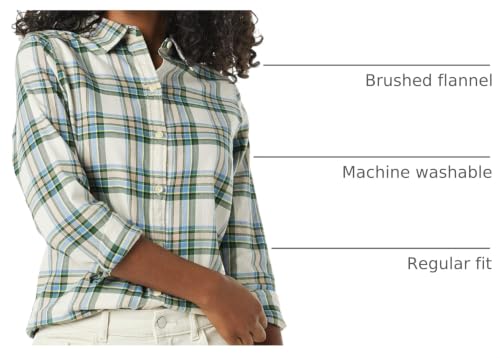 Image of Amazon Essentials Women's Regular-Fit Long-Sleeve Lightweight Plaid Flannel Shirt with Brushed Finish, Shirttail Hem