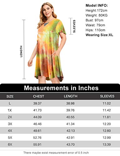 Monnuro Nightshirt Short Sleeve Plus Size Nightgown Ruffle Seams Sleepwear Pajama Dress With Pockets For Women(Tie Dye Orange,1X) #TOP5