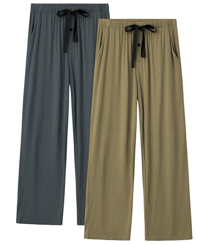Image of CF Mens Pajama Pants Lightweight Bamboo Rayon Lounge Pants Soft Comfy Sleep Bottoms Long Pajama Pants with Pockets 2 Pack
