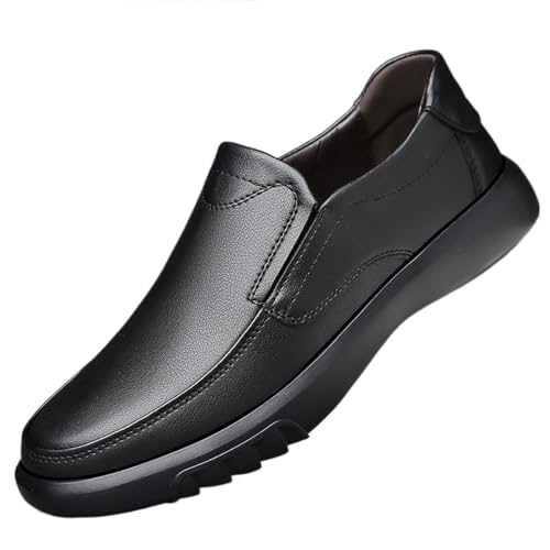 Men's Slip-On Soft Leather Business Shoes Spring Comfortable Anti-Slip Oxfords for Dad Casual Dress Shoes