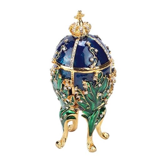 Smyckeskrin, handmålad korallvinstockar emaljerad Faberge ägg metall halsband ring smycken hållare med gnistrande strass för heminredning gåva