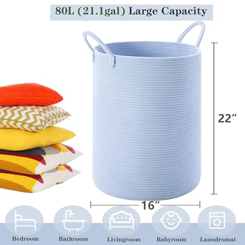 Image of 80L Large Blue Hamper Tall Woven Laundry Basket