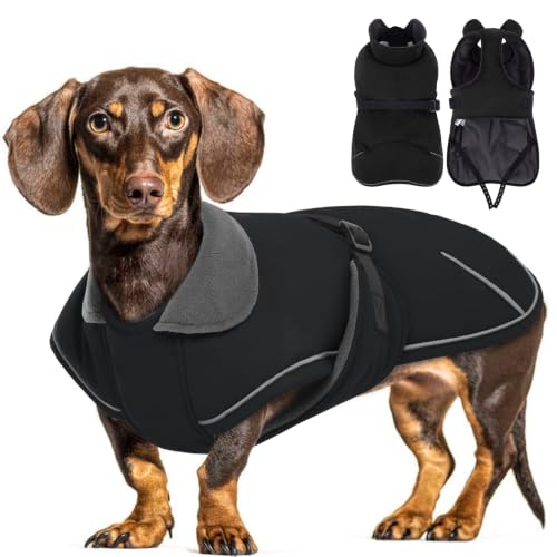 Hjyokuso Abrigo Perro Impermeable, Abrigo Perro Salchicha, Chaqueta Invierno Perro, Ropa para Perros con Forro Polar Suave Teckel, Ropa para Perros Salchicha Pequeños, Medianos y Grandes XS-XL