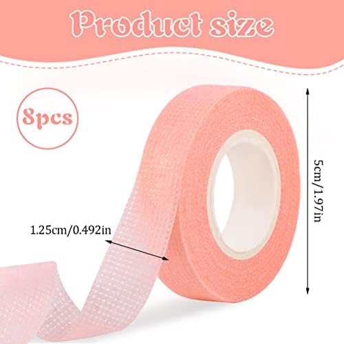 FUYOAL 8 Rolls Eyelash Tape, Breathable Adhesive Lash Extension Tape Easy Tear Makeup Tape Eye Tape for False Eyelash (Pink)