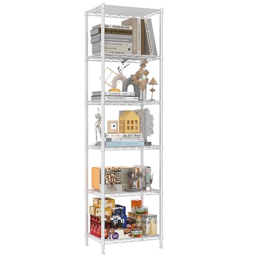 Image of REGILLER 6 Wire Shelving Steel Storage Rack Adjustable Unit Shelves for Laundry Bathroom Kitchen Pantry Closet (16.7L x 11.9W x 64H, White)