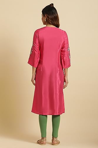 Image of W for Woman Pink Floral Embroidered Festive Kurta