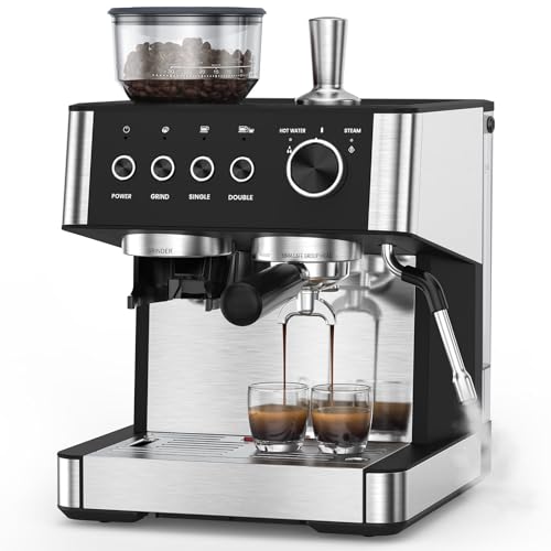 Image of (2026 Upgrade) Espresso Machine with Grinder, Expresso Machines for Home, 20 Bar Expresso Coffee Machines with Milk Frother & Tamping Tools,Espresso Maker with Grinder for Lattes, Cappuccinos