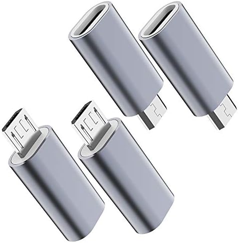 JXMOX USB C to Micro USB Adapter, (4-Pack) Type C Female to Micro USB Male Convert Connector Support Charge Data Sync Compatible with Samsung Galaxy S7 S7 Edge, Nexus 5 6 and Micro USB Devices(Grey)