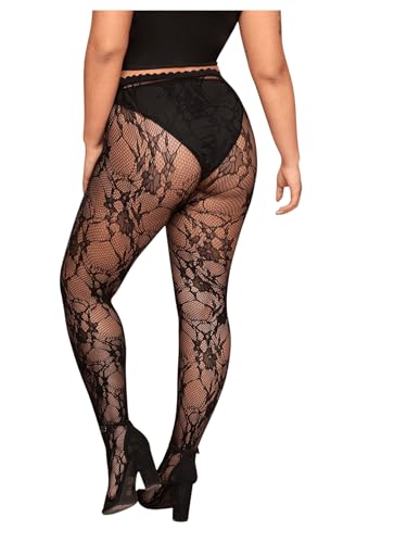 WDIRARA Women's Plus Size Fisnnet Stocking Patterned Tights High Waist Mesh Pantyhose2