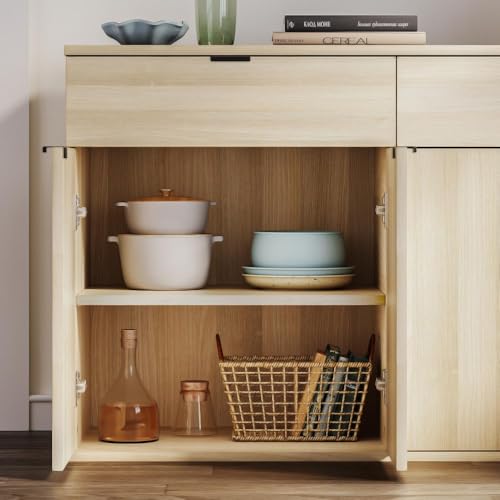 Image of Wakefit Engineered Wood Sideboard | 1 Year Warranty | Storage Cabinet for Home Kitchen Living Room | 2 Closed Compartments & 2 Drawers | Kimani - Moldau Acacia