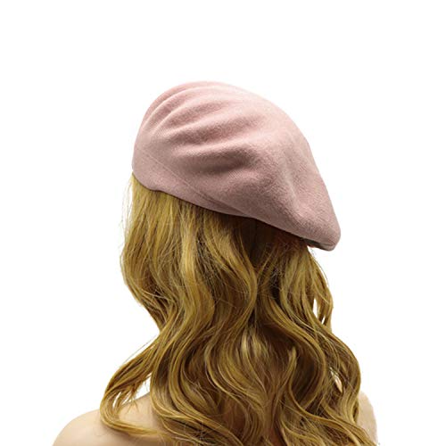 Wheebo French Beret Hat,Reversible Solid Color Cashmere Beret Cap for Womens Girls Lady Adults (Light Pink)