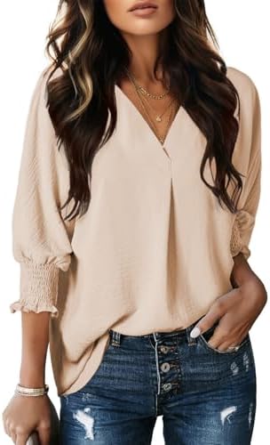Dokotoo Women Blouses Dressy Casual V Neck 3/4 Length Sleeve Wome...