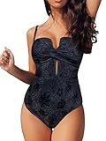 CUPSHE Women's One Piece Swimsuit Bathing Suit V Neck Wrap Front Cutout Swimwear Back Hook XS Navy Blue