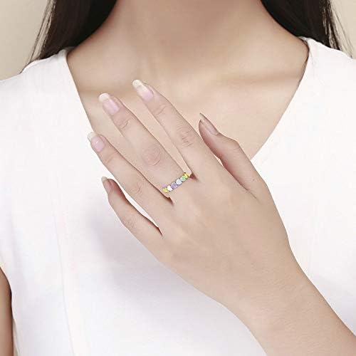 925 Sterling Silver Rainbow Heart Rings for Women Teen Girls Hypoallergenic Dainty Colorful Heart Finger Rings Promise Ring for Her Birthday Valentine's Day Christmas Gifts - Image 8