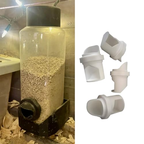 4 Pack Quail Chick Feeder Port with Rain Guard, Reduces Feed Spillage for Poultry, No Waste Design,1.5" Drill Hole Mount (White)